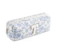 WHHJM Initial Makeup Bag Cosmetic Bag for Women, Cute Christmas Gifts for Girls, Personalized Blue Floral Coquette Travel Bag, Trendy Stuff Zipper Pouch Make Up Organizer, Blue Floral T