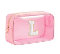 WHHJM Personalized Initial Clear Makeup Bag Cosmetic Bags Travel Toiletry Bag Essentials Emergency Pouch Gifts for Girls Girlfriend Kids Birthday Graduation Teacher, Pink, L