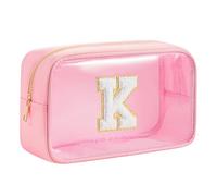 WHHJM Personalized Initial Clear Makeup Bag Cosmetic Bags Travel Toiletry Bag Essentials Emergency Pouch Gifts for Girls Girlfriend Kids Birthday Graduation Teacher, Pink, K