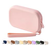 WHHJM Small Silicone Multifunctional Essential Bag Portable Travel Makeup Bag for Women Men Cards Cash Bag Zipper Pouch, Light Pink