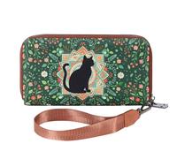 WHHMK Large Wallets for Women,Rfid Wallets for Women,Boho Aztec Ladies Wallet with Wrist Strap Capable of fit Coins Passport, Black Cat Floral, Gothic