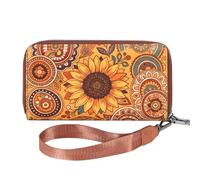WHHMK Large Wallets for Women,Rfid Wallets for Women,Boho Aztec Ladies Wallet with Wrist Strap Capable of fit Coins Passport, Sunflower, Women Wristlet Wallet