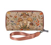 WHHMK Large Wallets for Women,Rfid Wallets for Women,Boho Aztec Ladies Wallet with Wrist Strap Capable of fit Coins Passport, Mushroom, Cottagecore