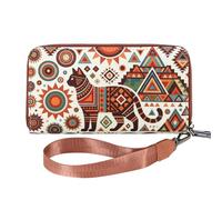 WHHMK Large Wallets for Women,Rfid Wallets for Women,Boho Aztec Ladies Wallet with Wrist Strap Capable of fit Coins Passport, Bohemian Vintage Cat, 7.87 x 1.46 x 4.33 inches, Boho Wristlet Wallet
