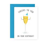 Whie Wine Birthday Card - Cheers to You - Cute Glass for Her, Him, Prosecco Lovers, Friends, Besties, BFF, Colleagues, Coworkers, Sister, Brother, Family, Cousins - A Toast - Comes with Stickers