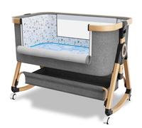 whiffee 3 in 1 Baby Bassinet,Bedside Sleeper with Storage Basket and Wheels,Portable Baby Crib with Mosquito Net, 6 Adjustable Height & Breathable Mesh,Easy to Fold (Brown&Black)