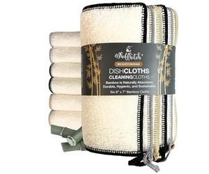 Whiffkitch Bamboo Fiber Dishcloths & Cleaning Cloths - Reusable, Quick Drying, Hygienic, Durable Kitchen Dishcloths, Essential for Washing Dishes, Absorbent, Scrub-Non-Scratch, 6 Pack - Neutral