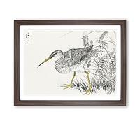 Whimbrel Bird & Wisteria Vine By Numata Kashu Asian Japanese Framed Print | A4 Walnut Framed Wall Art | Ready to Hang | Asian Floral Picture | Living Room Bedroom Lounge Office