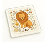 Whimsical Acrylic Coaster Gift - Unique Cottagecore Leo Zodiac Design with Lace Edge and Botanical Wildflowers