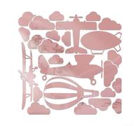 Whimsical Acrylic Mirror Wall Sticker Set Featuring Clouds, Balloons, and Airplanes for Home Styling (pink)