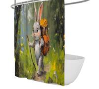 Whimsical Adventure Design Shower Curtain Rabbit Explorer in the Woods Bath Curtain Waterproof Polyester Wet Room Decor Quick Dry 200 x 200 cm