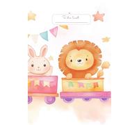 Whimsical Animal Train To Do List: A cheerful and adorable to do list notebook cover featuring a bunny and a lion riding on a pastel-colored train,The ... creating a playful and whimsical atmosphere.