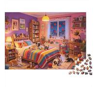 Whimsical Bedroom Jigsaw Puzzles 1000 Piece Recyclable Pet Dogs Puzzle for Elderly Educational Game Decompression Ideal for Holiday Blessings Gift 70x50cm/1000pcs