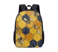 Whimsical Bee Print 17-inch Backpack Retro Honeycomb Pattern School Bag for Kids Teens Botanical Nature Cartoon Design (01)