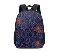 Whimsical Bee Print 17-inch Backpack Retro Honeycomb Pattern School Bag for Kids Teens Botanical Nature Cartoon Design (03)