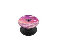 Whimsical Black Cat Flying Pink Sky Cute Fantasy Accessory PopSockets Adhesive PopGrip