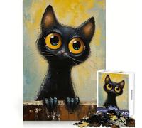 Whimsical Black Cat Painting Jigsaw Puzzles 1000 Pieces Think Training Quiet Recreation Defined Edges Heartfelt Gift (38x52cm)