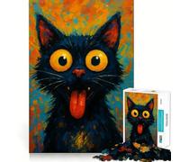 Whimsical Black Cat Portrait 1000 Piece Jigsaws for Adults Brain Recall Game Tight Interlock No Gaps Calming Mental Break Activity (38x26cm)