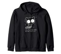 Whimsical Black Cat Scribble Sketch Funny Doodle Cat Drawing Zip Hoodie