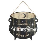 Whimsical Black "Witches Brew" Cauldron MDF Hanging Sign - 25cm x 25cm (1 Pc.) - Playful Halloween Decor & Adorable Kitchen Accessory