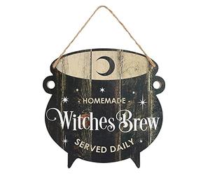 Whimsical Black "Witches Brew" Cauldron MDF Hanging Sign - 25cm x 25cm (1 Pc.) - Playful Halloween Decor & Adorable Kitchen Accessory