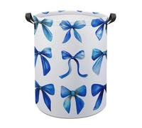 Whimsical Blue Bows Watercolor Laundry Baskets Laundry Hamper Waterproof Foldable Storage Bin Dirty Clothes Laundry Basket for Living Room Bathroom