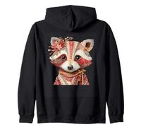 Whimsical Boho Patchwork Floral Raccoon Portrait Zip Hoodie