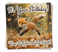 Whimsical Card For Loved One - Fox, Forest, Autumn Leaves, Nature Lover - It's Your Birthday Time To Frolic In The Forest - Greetings Wish From Friend, Relative