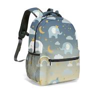 Whimsical Cartoon Elephant All Over Print 16 Inch Backpack Dreamy Rainbow Stars Moon Night Sky Artistic Travel Daypack Gift (02)