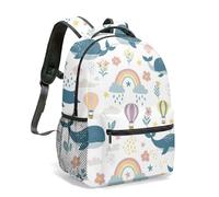 Whimsical Cartoon Whale & Rainbow All Over Print Backpack, 16 Inch Dreamy Pastel Illustration Travel Daypack (03)