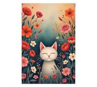 Whimsical Cat Among Blooming Flowers Fine Art Jigsaw Puzzle, 1000 Piece