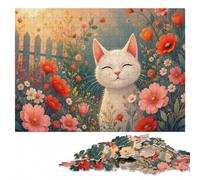 Whimsical Cat Among Blooming Flowers Fine Art Jigsaw Puzzle, 300 Pieces | Adult Puzzle: visual matching for a more organised build at your own pace.