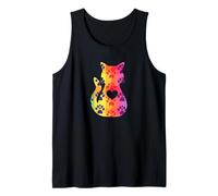 Whimsical Cat Colorful Checkered Pattern Paw Prints Rainbow Tank Top