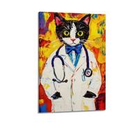 Whimsical Cat Doctor Wall Art, Black And White Aesthetic Art Print, Warm Home Styling for Children's Room Bedroom Living Room Hanging Paintings Poster 08x12inch(20x30cm)