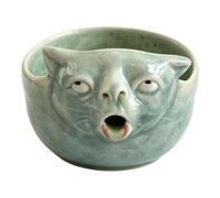 Whimsical Cat Face Ceramic Matcha Bowl, Whimsical Cat Face Design | Japanese Chawan Tea Bowl for Hot Iced Matcha Latte & Green Tea Preparation