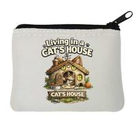 Whimsical Cat House with Cozy Details Neoprene Coin Purse Pouch 10x11cm White