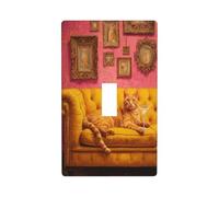 Whimsical Cat Lying On A Yellow Sofa Light Switch Cover Decorative Single Toggle 1 Gang Wall Plate for Kitchen Farmhouse Bedroom Bathroom Art Decor