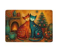 Whimsical Cats Christmas Art Short Pile Rug 150 x 100 cm, Soft Non Slip | Non slip bedroom rug - adds a soft decorative accent; short pile surface; for guest room and reading corner