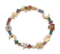 Whimsical Celestial Charm Bracelet, Crystal Cubic Zirconia Crescent Moon Bracelet, Evil Eye Star Moon Charm Bracelets, Fashion Jewelry Gifts for Women