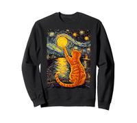Whimsical Celestial Van Gogh Starry Night Moon Cat Design Sweatshirt