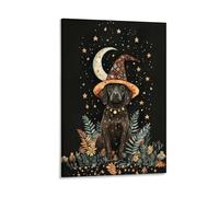 Whimsical Chocolate Labrador Dog Witch Halloween Fall Pet Wall Art Paintings Canvas Prints Poster Artwork for Living Room Bedroom Bathroom Office Home Decor 12x18inch(30x45cm)