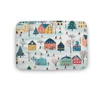 Whimsical Christmas Snowy Town Bath Mat Dirt Trapper Kitchen Rugs Non Slip Entry Rug For Bedroom Laundry Indoor 60X40Cm