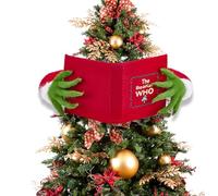 Whimsical Christmas Tree Topper, Christmas Tree Decorations Funny Elf Hiding Behind Book, Greater Who Farmhouse Xmas Party Decorations Plush Ornaments for Table Mantel Porch