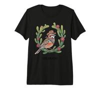 Whimsical Colorado Lark Bunting Bird and Claret Cup Cactus Premium T-Shirt
