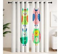 Whimsical Colourful Curtains for Bedroom 66" W x 90" D (168 x 228 cm), Rectangular and Round Owl Characters Blackout Curtains for Living Room Home, Printed Eyelet Window Drapes, 2 Panels