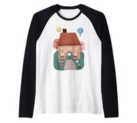 Whimsical Cottage in The Woods with Bird and Rabbit Raglan Baseball Tee