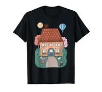 Whimsical Cottage in The Woods with Bird and Rabbit Value Graphic T-Shirt, Men, Black, XL