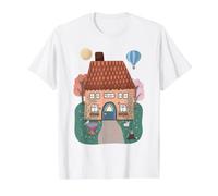 Whimsical Cottage in The Woods with Bird and Rabbit Value Graphic T-Shirt, Men, White, M