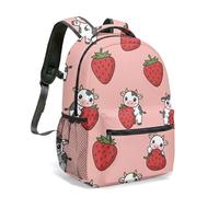 Whimsical Cow Strawberry All Over Print Backpack 16 Inch Kids Children Rucksack School Bag Cute Cartoon Heart Milk Pattern (06)