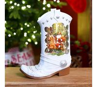 Whimsical Cowboy Boot LED Glitter Spinner Ornament - Santa on Horse Inside, Country-Style Christmas Decoration with Shimmering Glitter Perfect for Festive Home Décor or Gift-N01